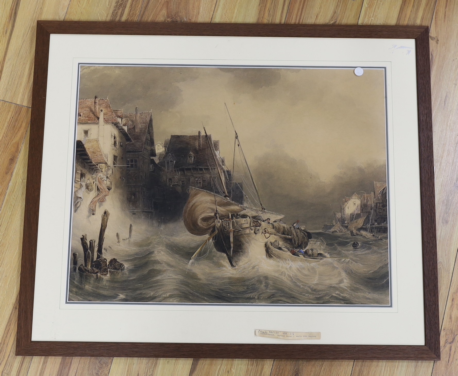 Attributed to Charles Bentley (1806-1854), watercolour, 'A storm along the coast', 51 x 66cm